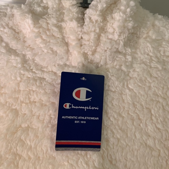 Champion Hoodie Sherpa Teddy: Women’s Medium Cream Pocket Pull Over NWT - Picture 5 of 6